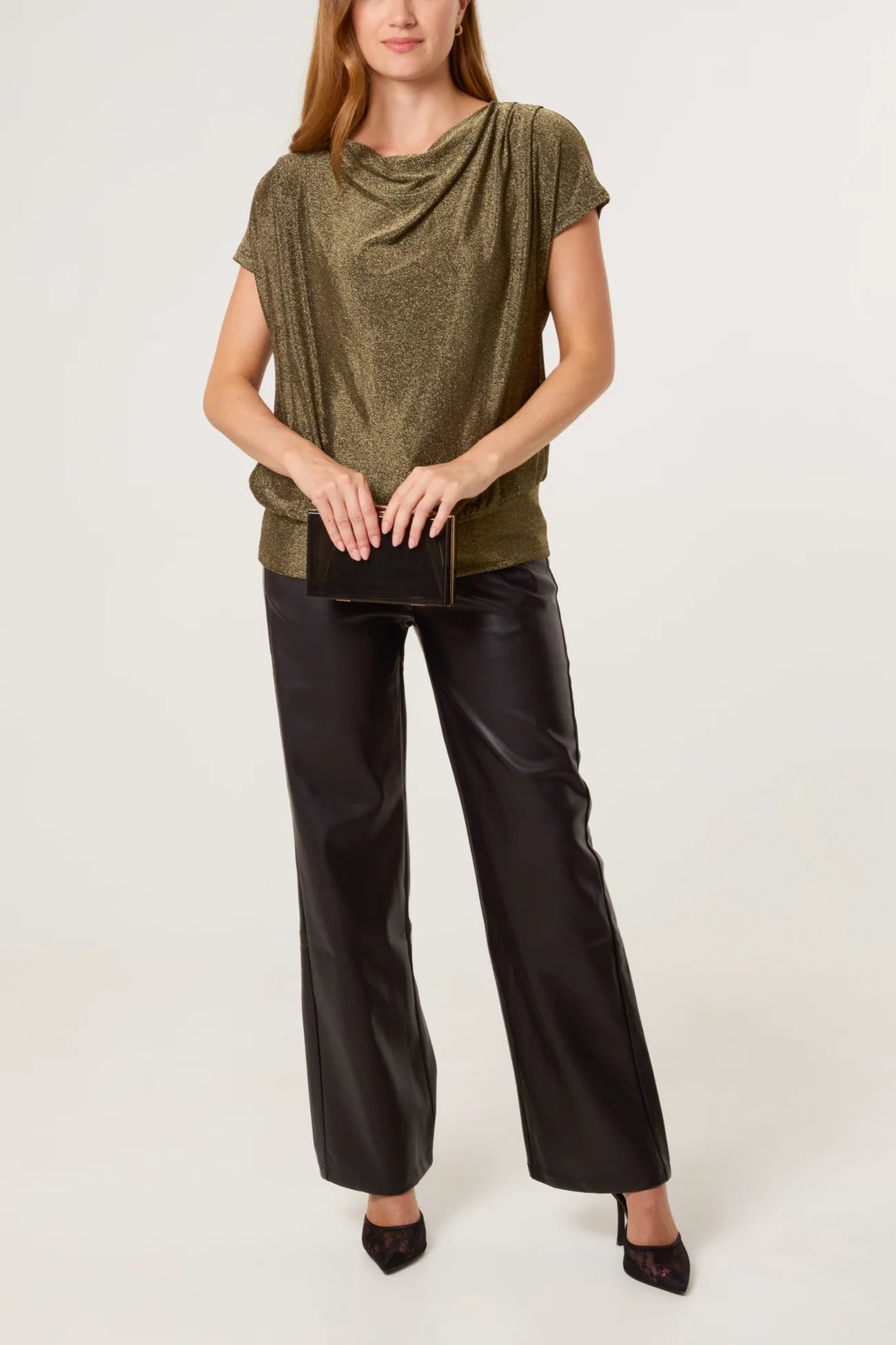 Belle Metallic Drap Neck Top in Bronze