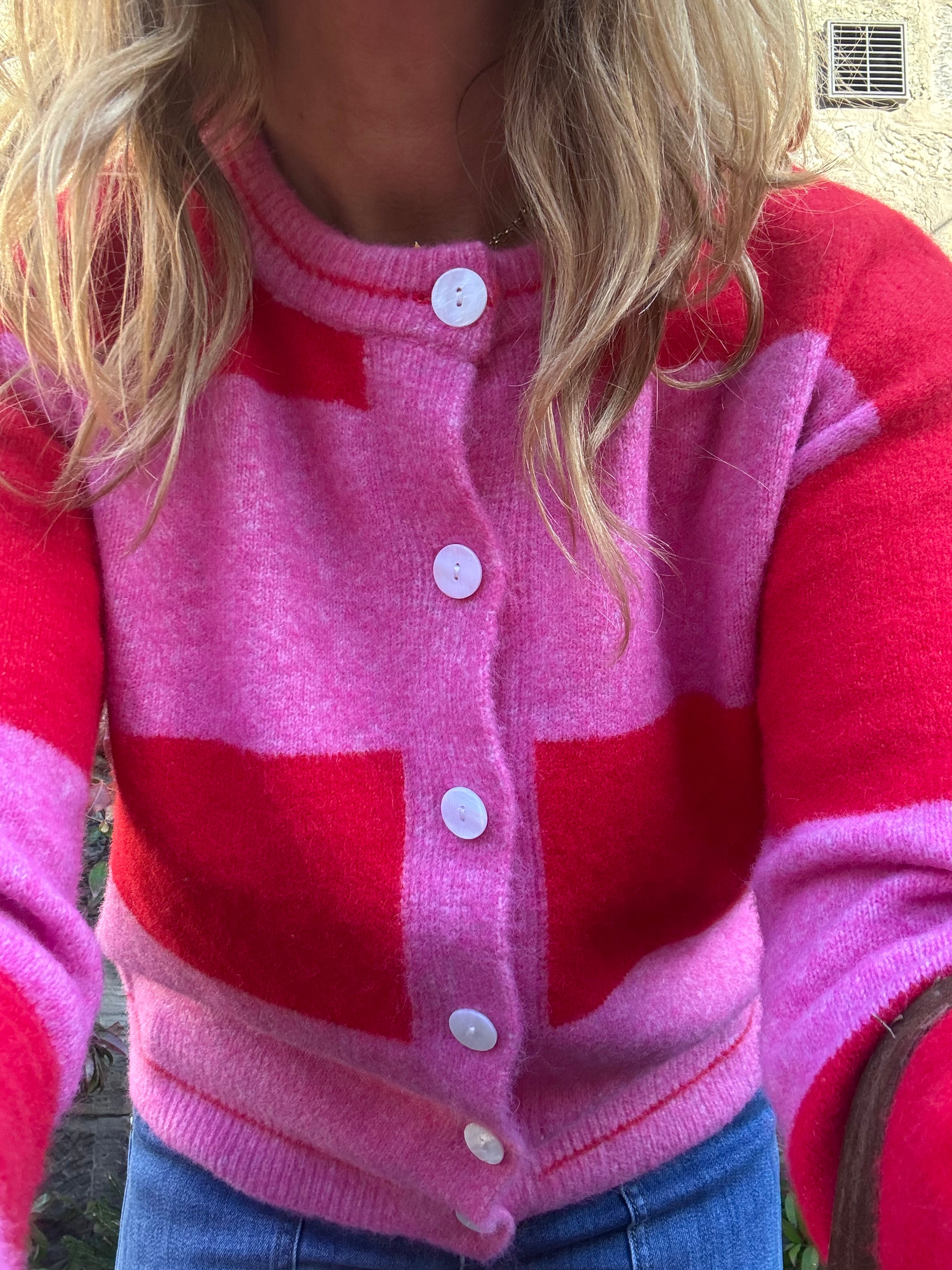 Ka Red & Pink Striped cardigan