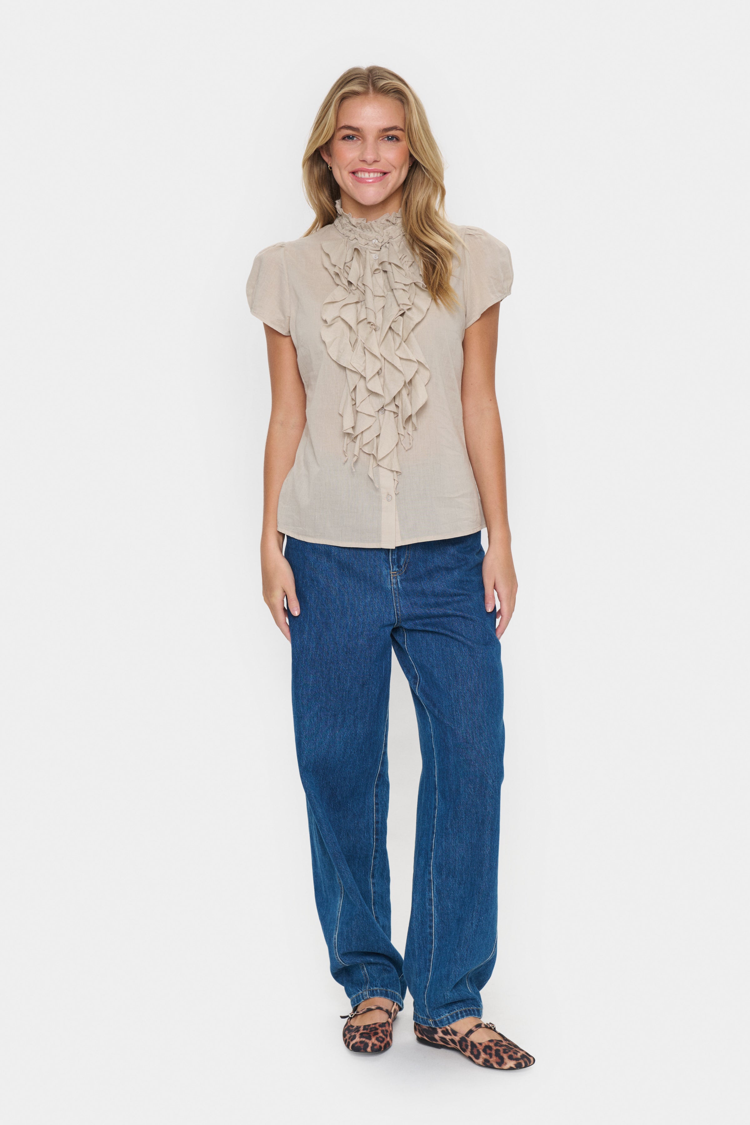 Saint Tropez Tilli Ruffle Shirt in Plaza Taupe
