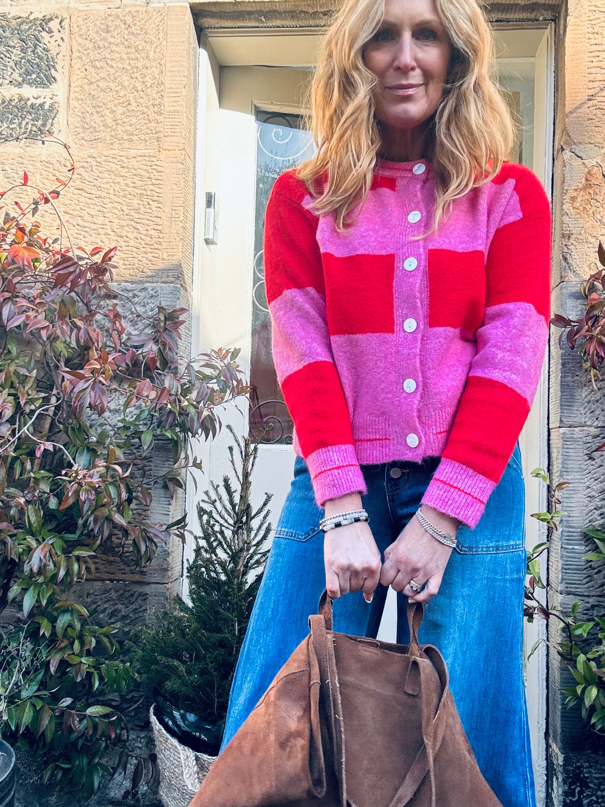 Ka Red & Pink Striped cardigan