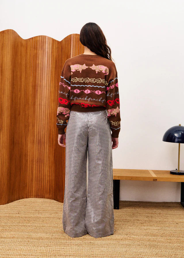 FRNCH Abyssin Patterned Cardigan in Marron Glace