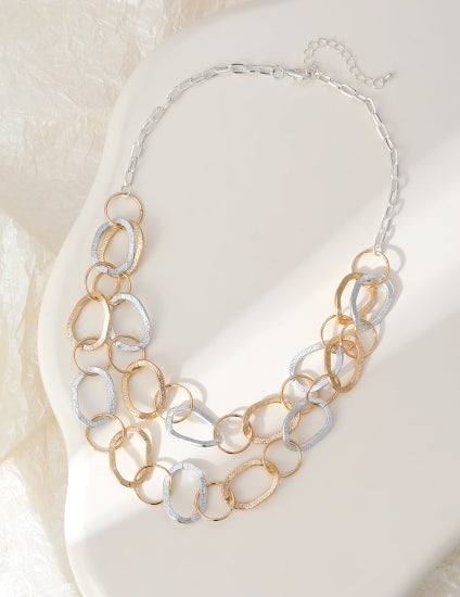 Dorrie Necklace with Textured Links in Gold & Silver