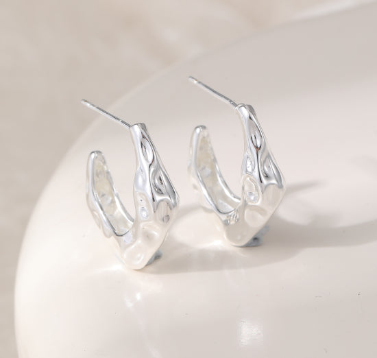 Halo Molten Huggie Hoops in Silver