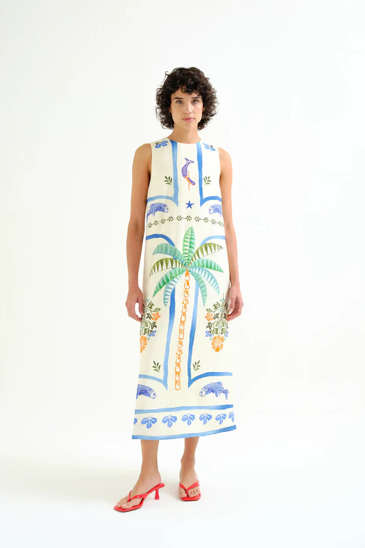 Palm & Mermaid Print Dress