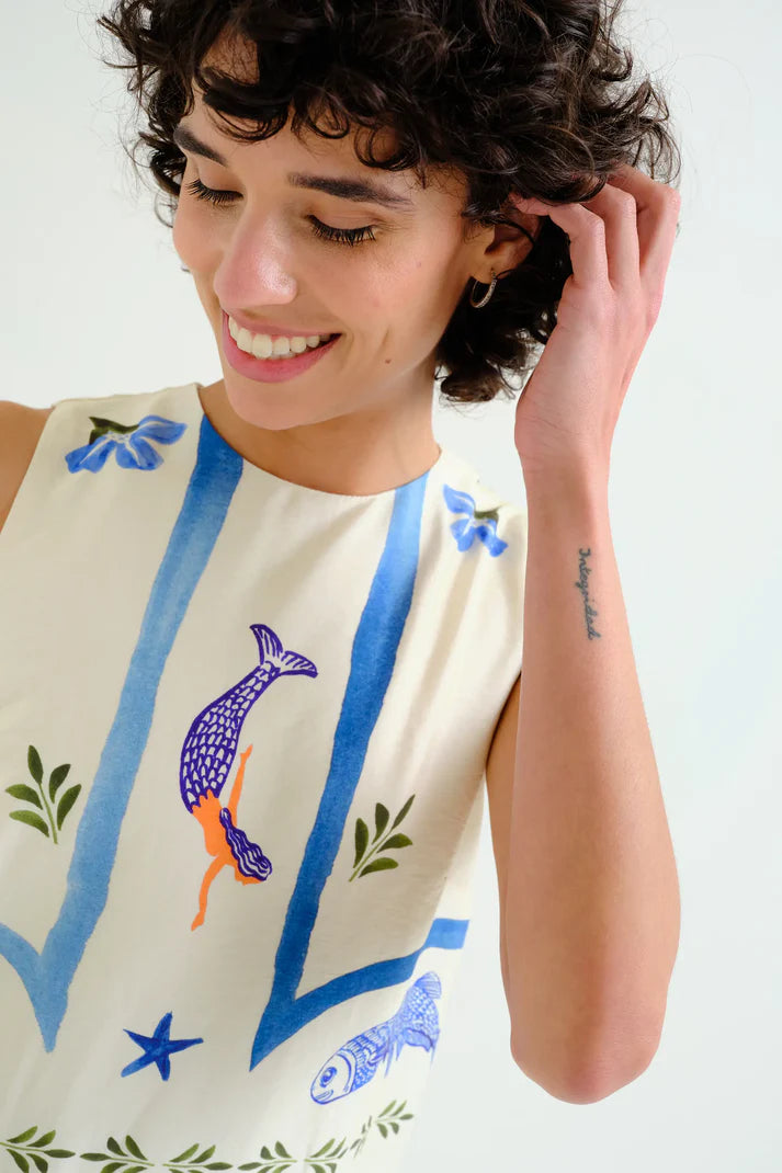 Palm & Mermaid Print Dress