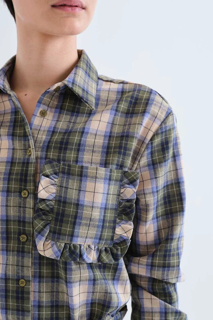 100% cotton green plaid shirt