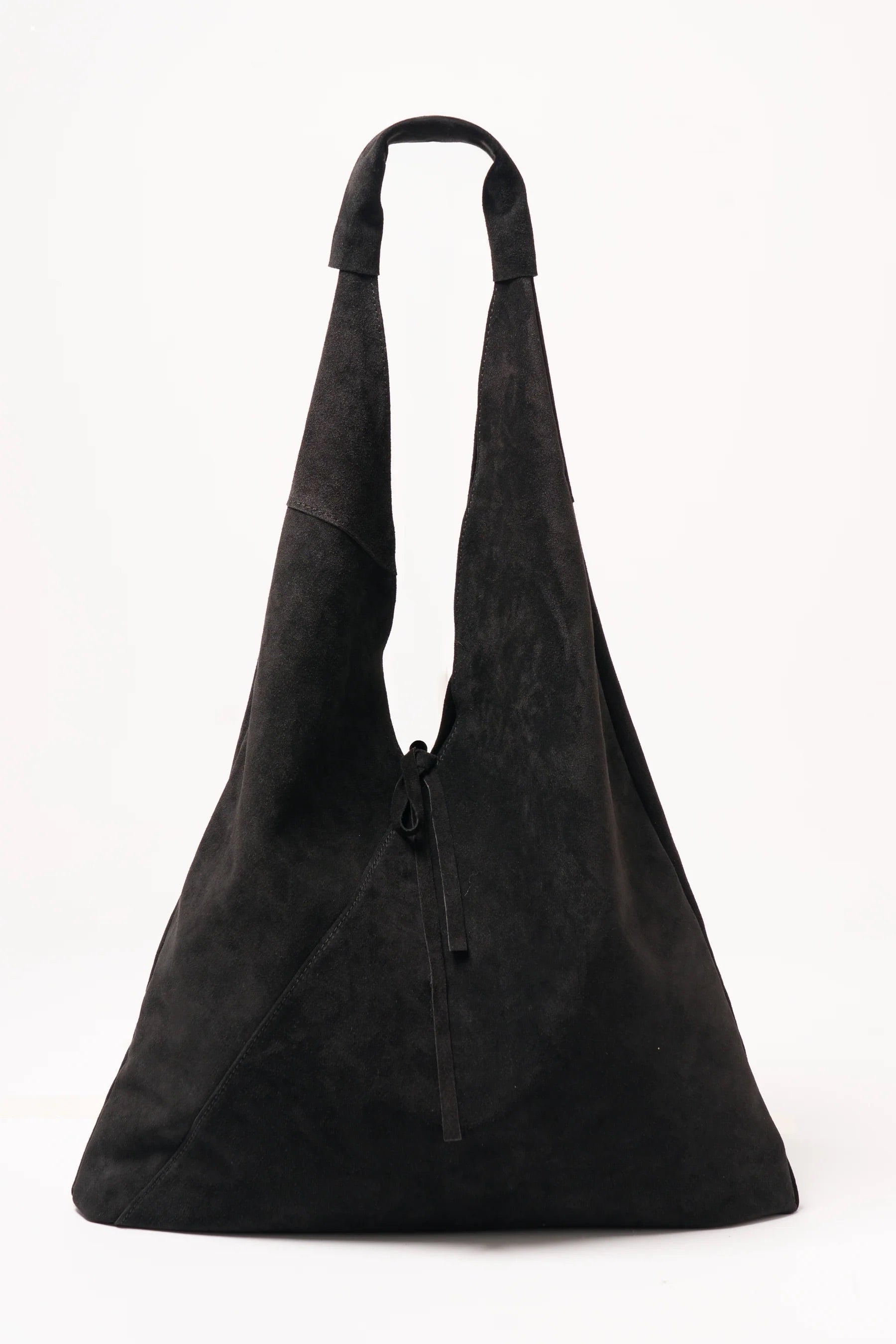 Black Italian Suede Leather Slouch Shoulder Bag