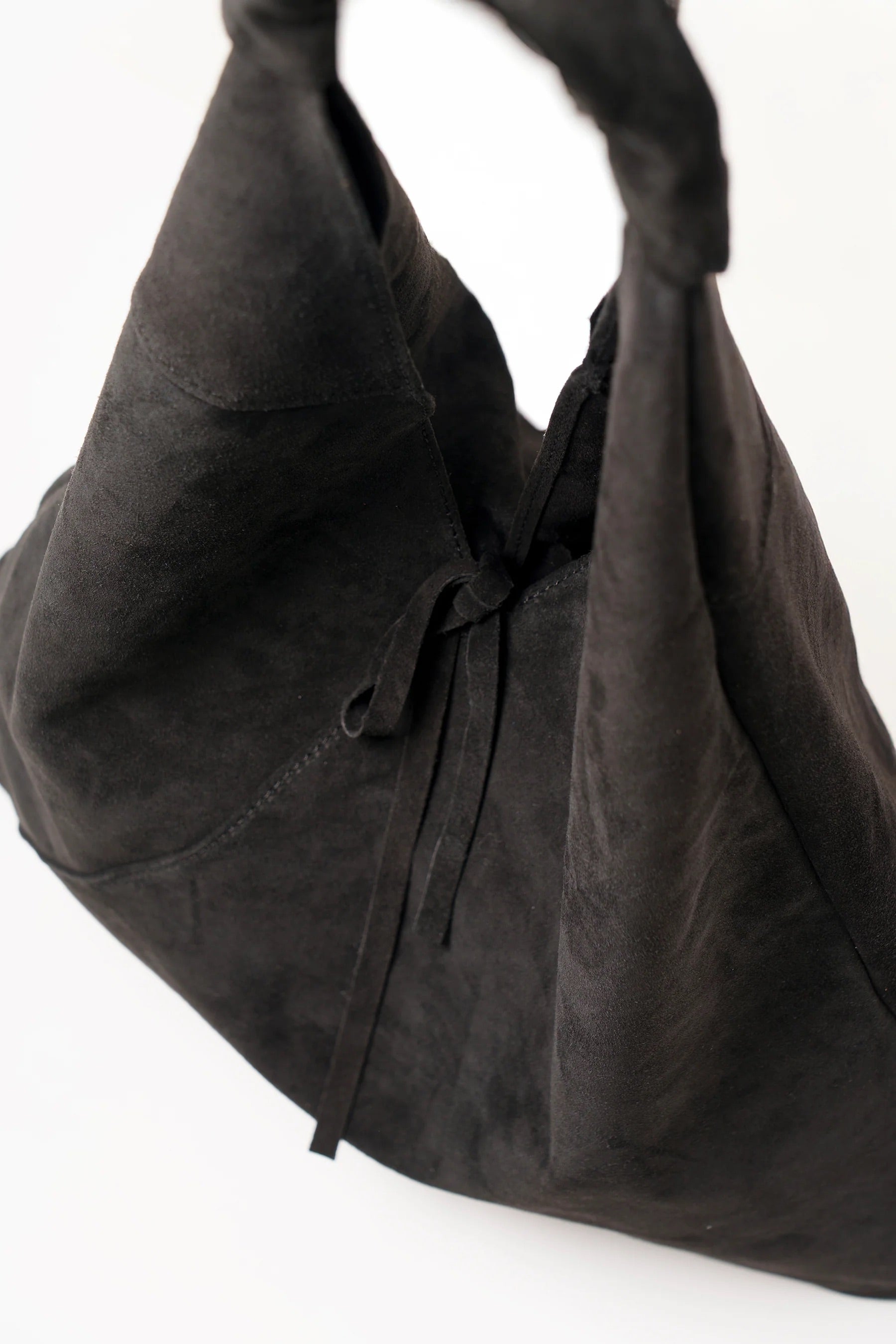 Black Italian Suede Leather Slouch Shoulder Bag