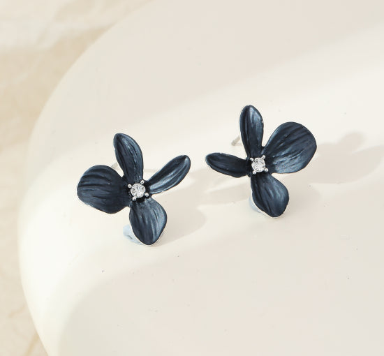 Hana Floral Stud Earrings in Deep Blue