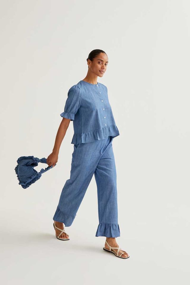 Light blue chambray 100% cotton trousers