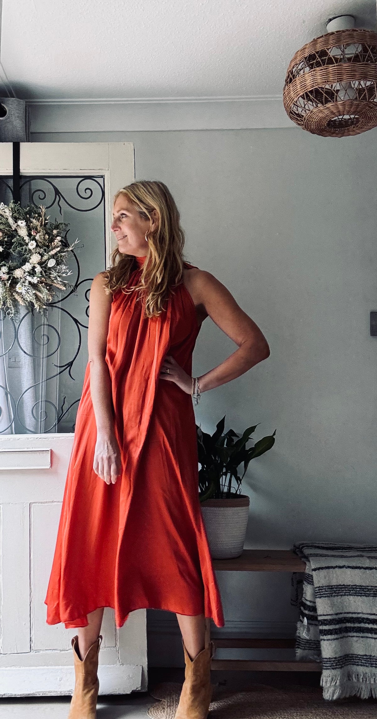 Halter Neck Dress in Rust - one Size