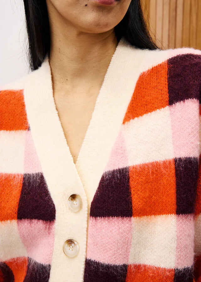 FRNCH Viola Checked Cardigan in Rose