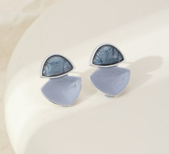 Emily Drop Stud Earrings in Blue & Silver