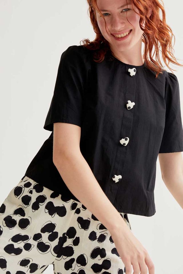 100% cotton top with heart buttons