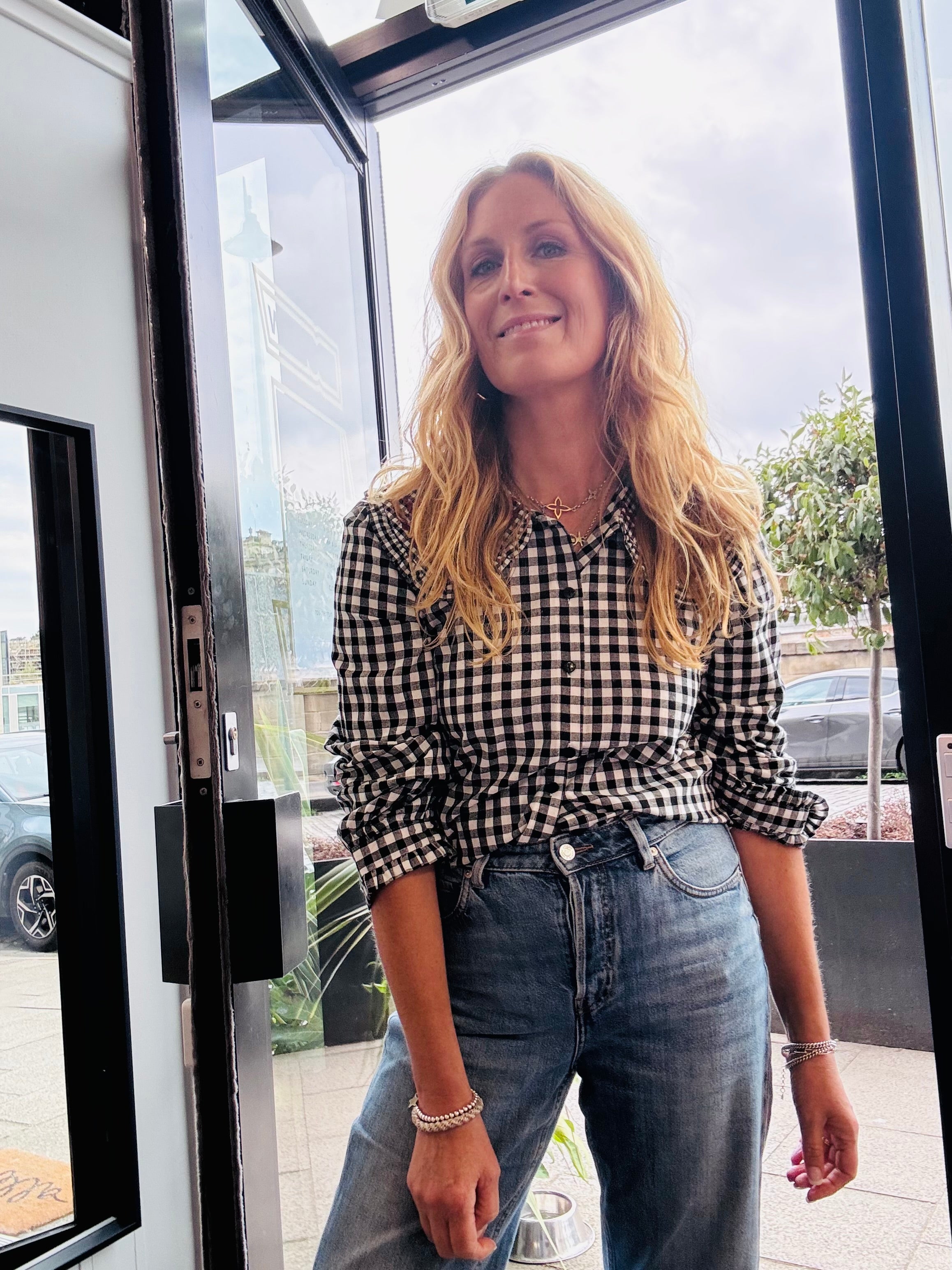 Gingham Black & White Blouse