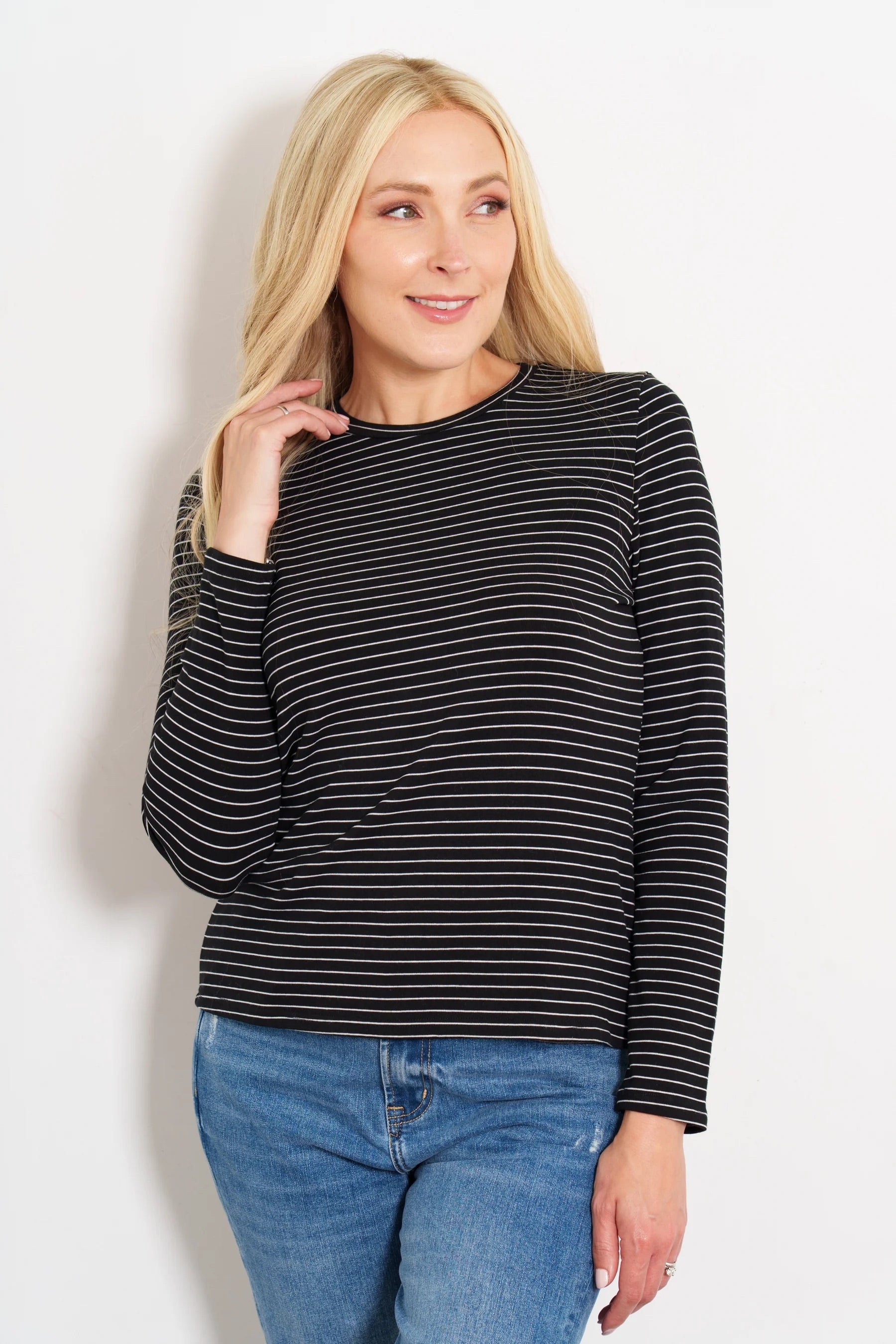 Striped Black & White Long Sleeved Top