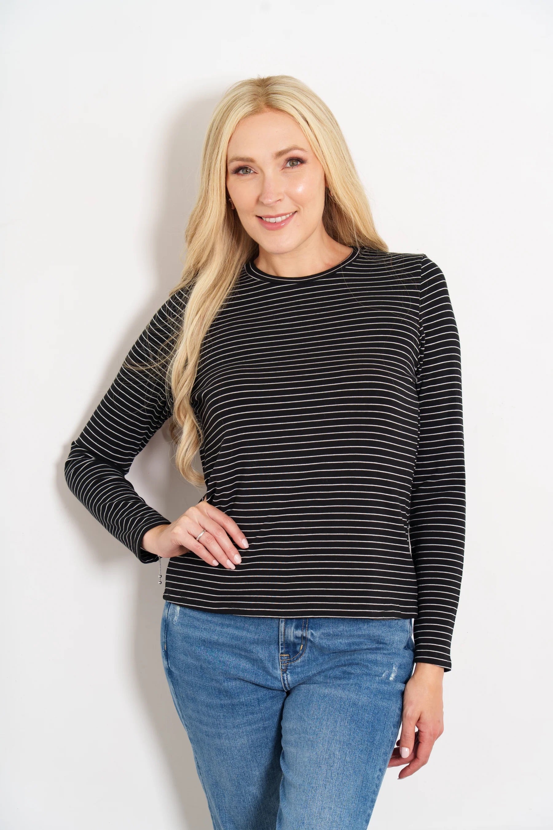 Striped Black & White Long Sleeved Top
