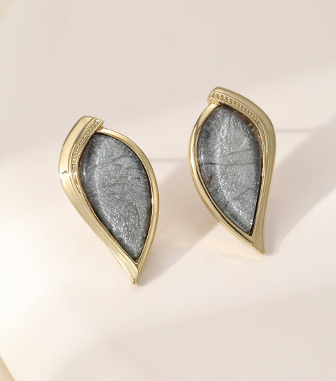 Mono Leafy Blue Sparkle Stud Earrings in Gold