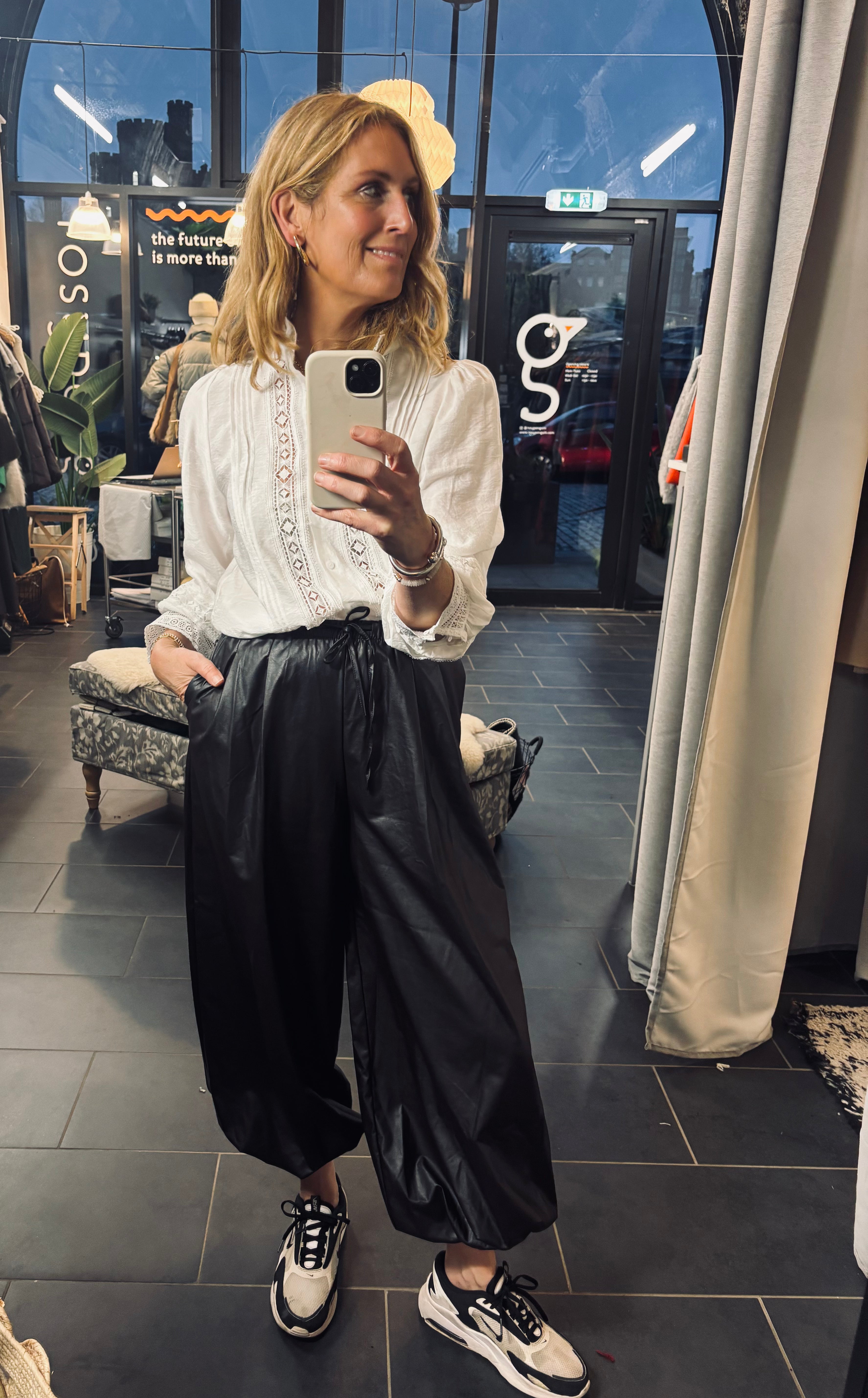 Eloise Barrel Faux Leather Vegan Trouser in Chocolate Brown (ONE SIZE)