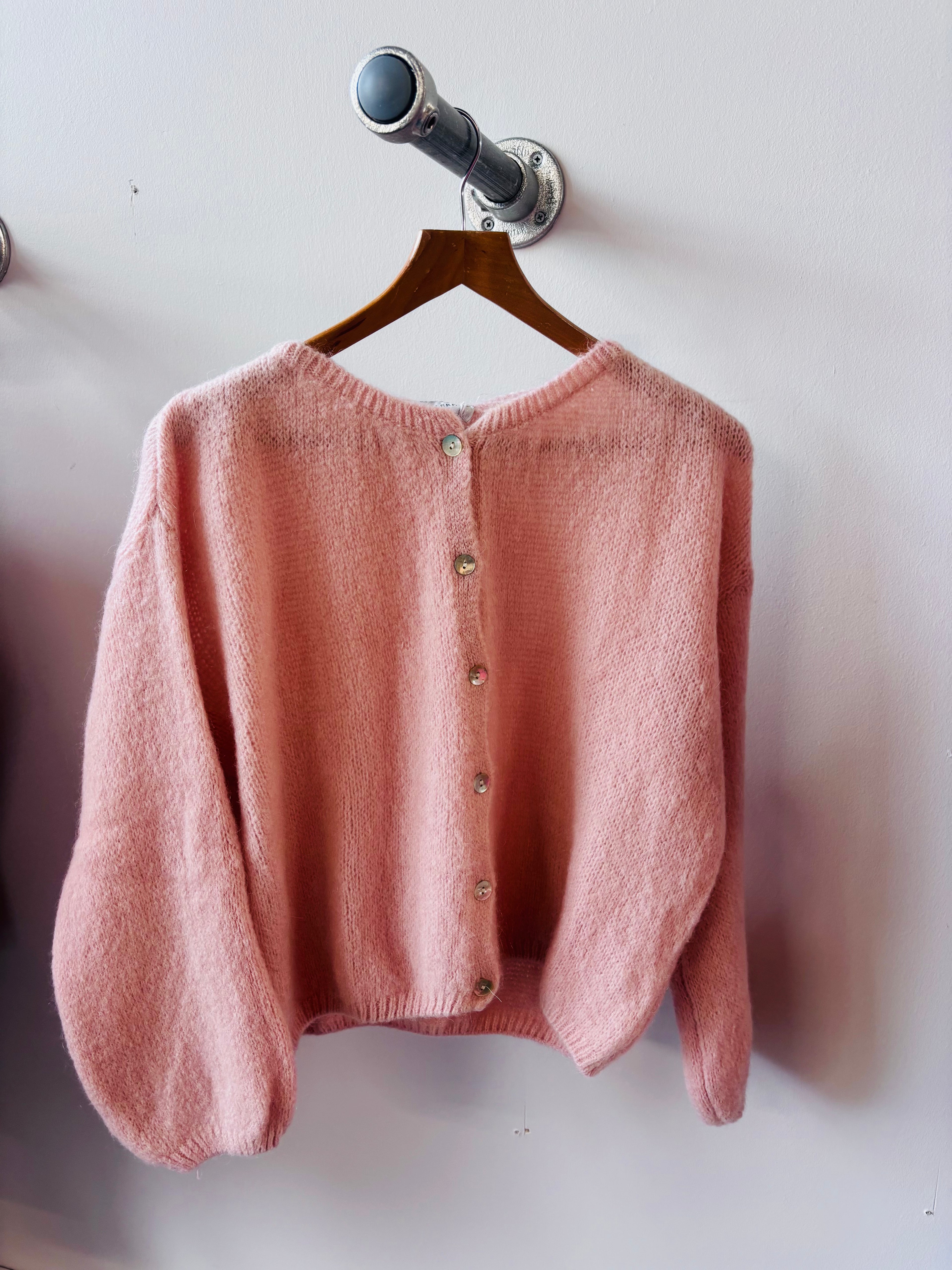 Tilly Mohair Cardigan in baby pink long sleeve (ONE SIZE) l