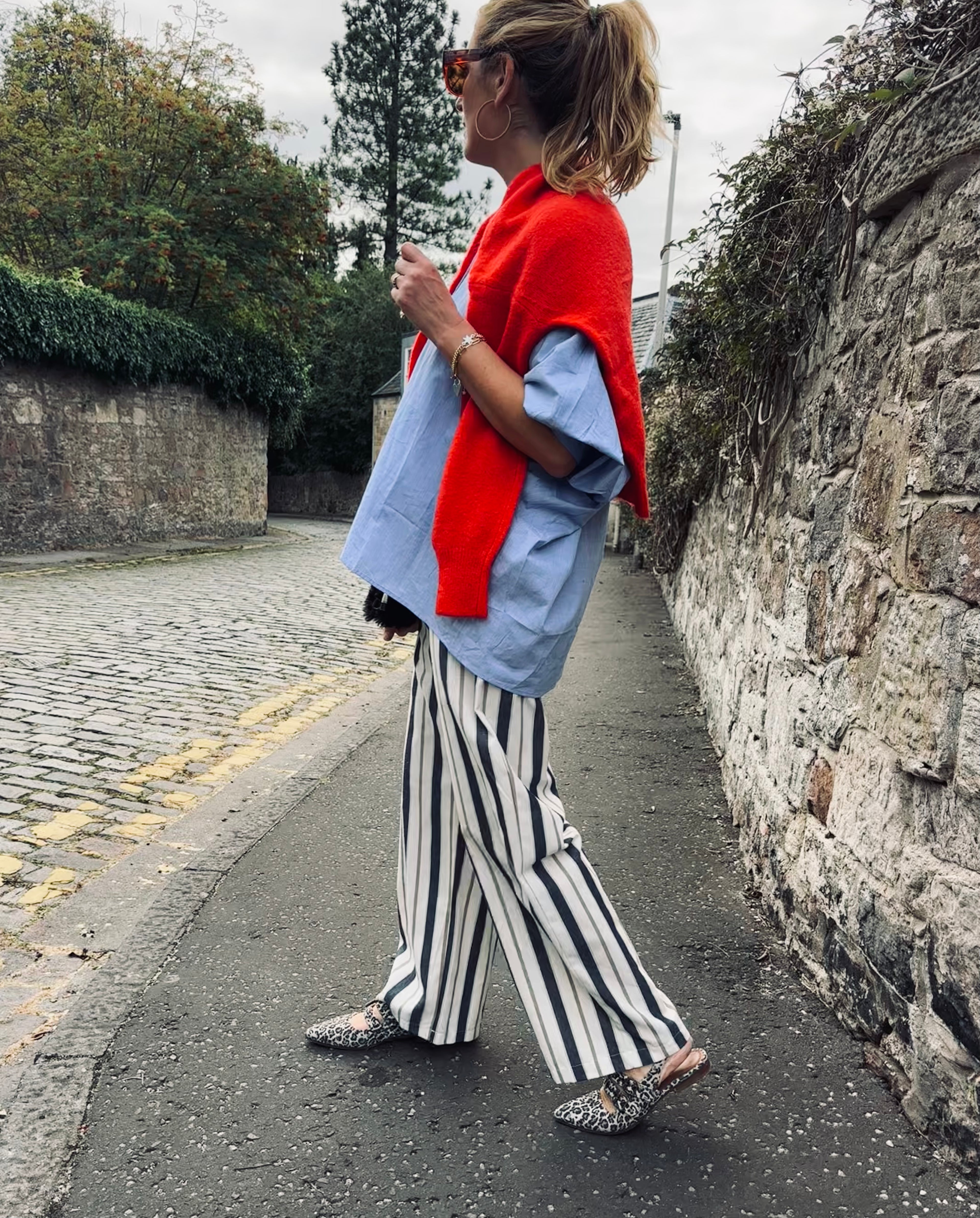 Lara Striped Trousers in Beige and Starlight Blue (ONE SIZE)