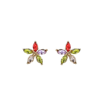 Crystal Rainbow Stud Flower Earrings