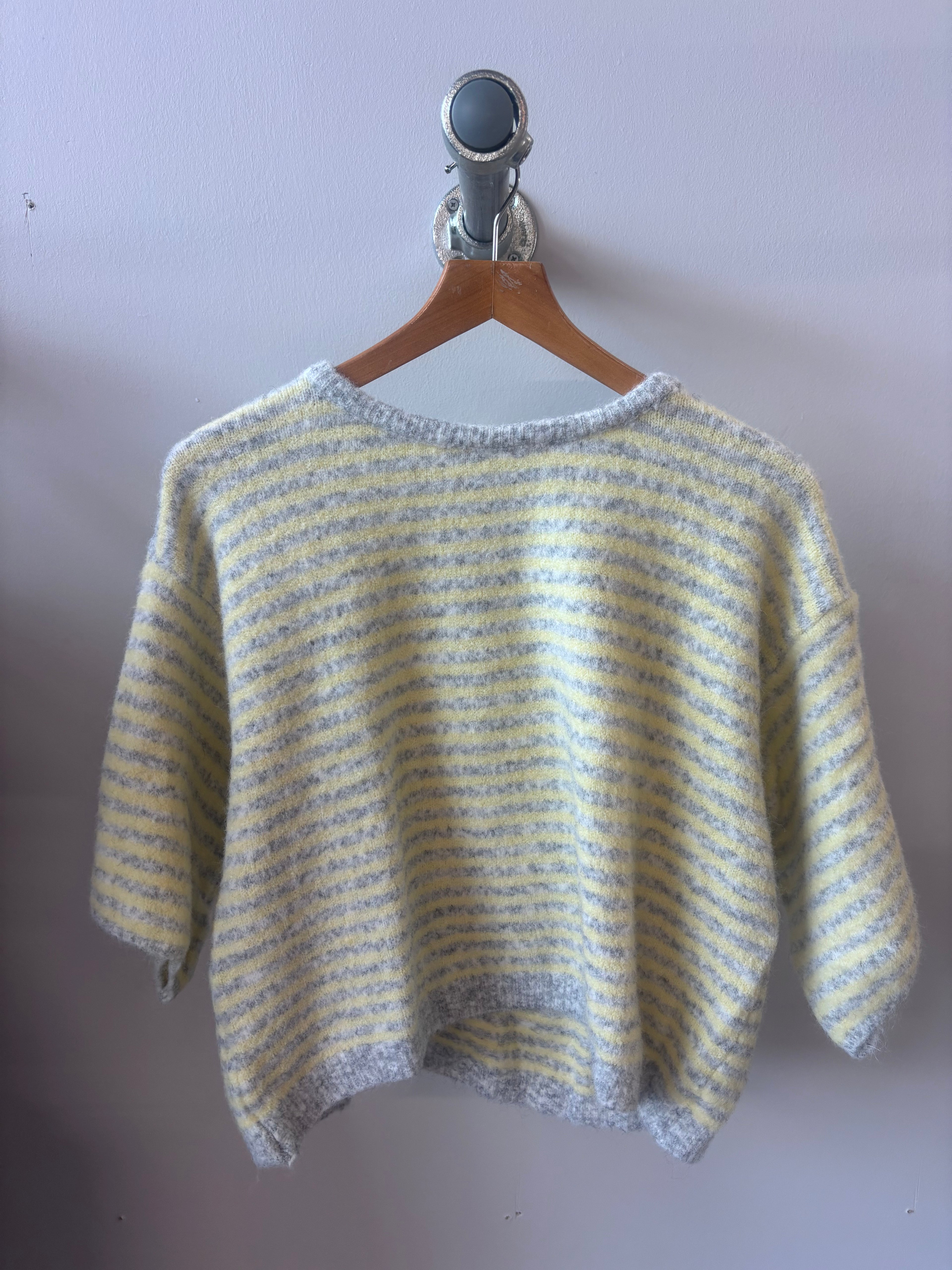 Alpaca Mix Stripey Knit Jumper (one size) Grey & Yellow