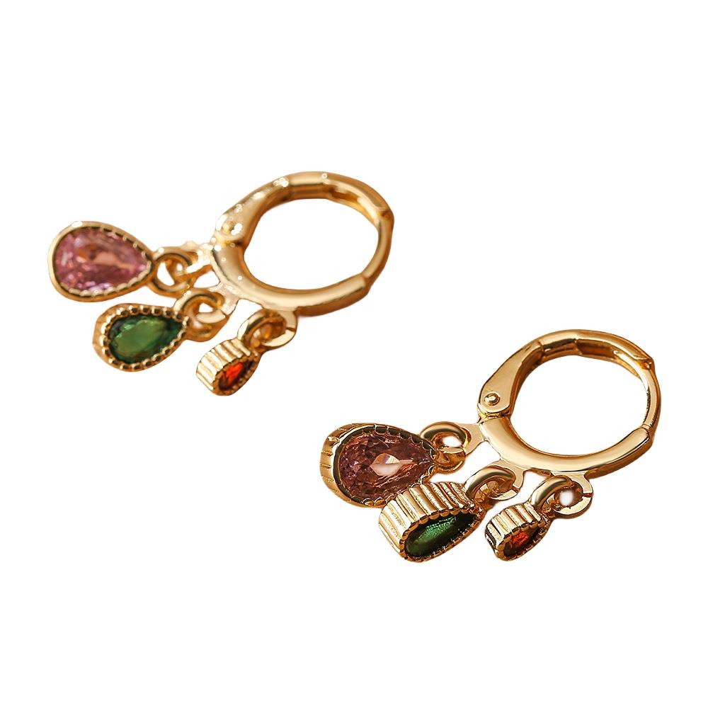 Triple Teardrop Huggie Multi & Gold