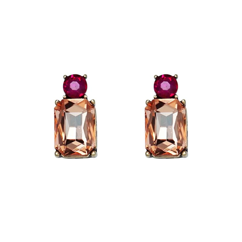 Mini Gem Earrings In Pink Amber And Fuschia