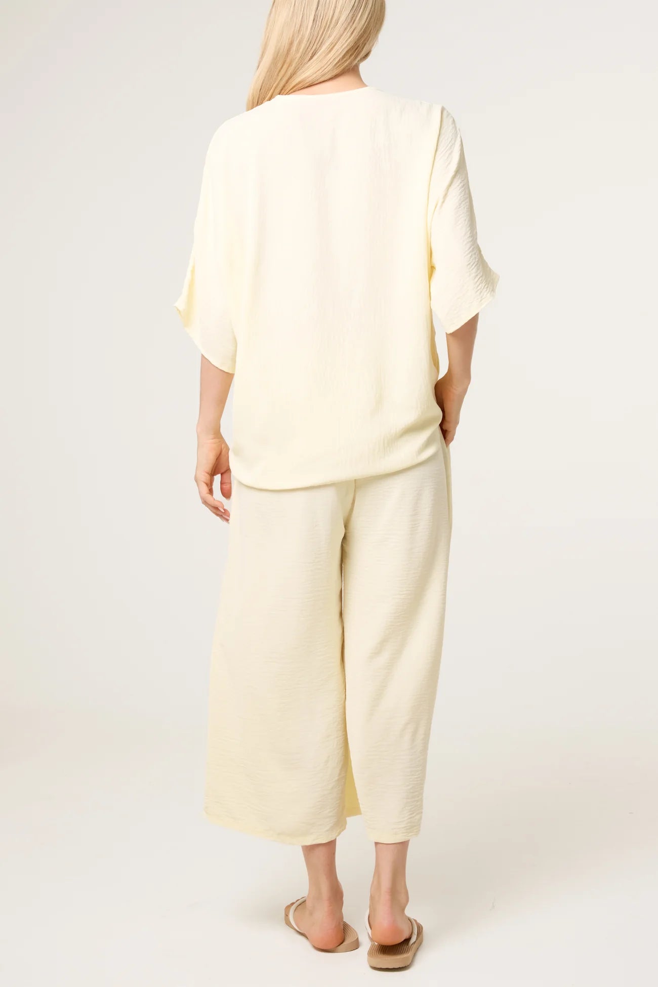 V-Neck Front Knot Top & Trousers Set in Lemon