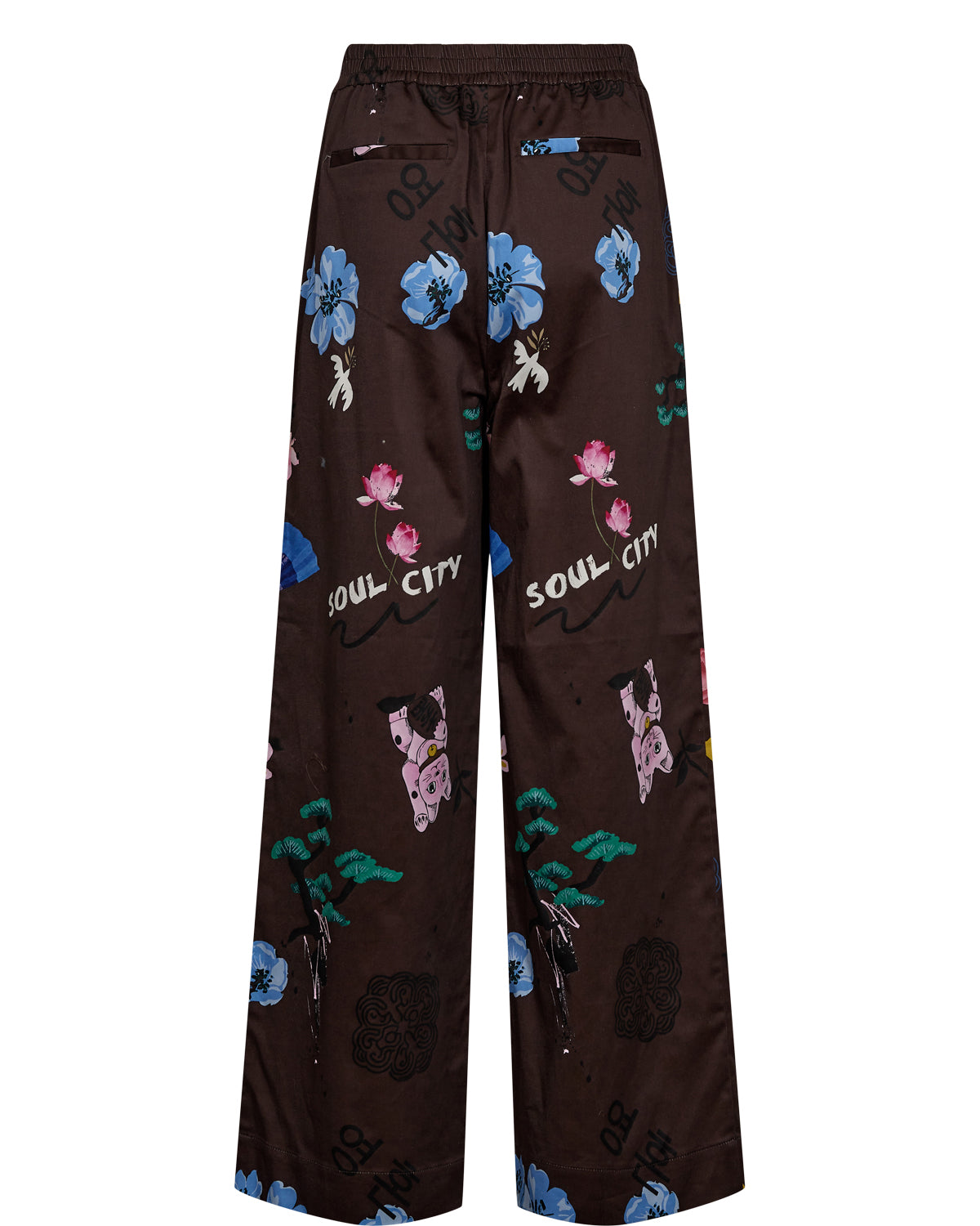 Numph Numarki Print Trouser in Black Coffee Brown