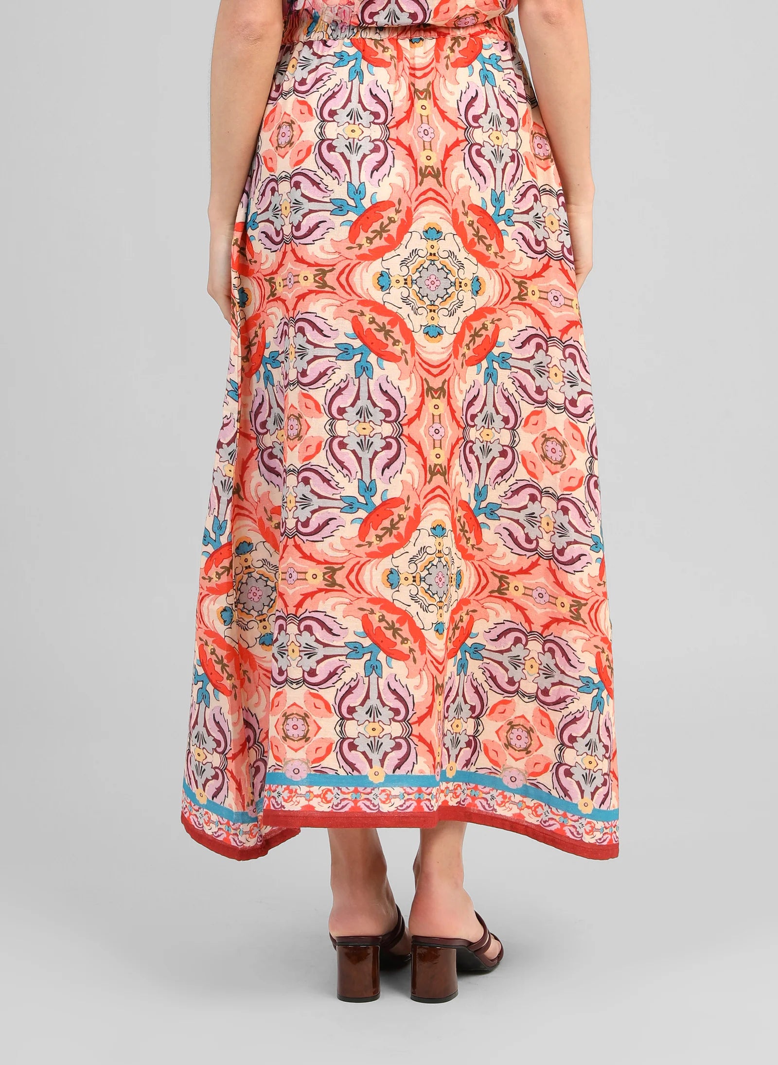 ANGE RITHANA LONG SKIRT, coral, folka style