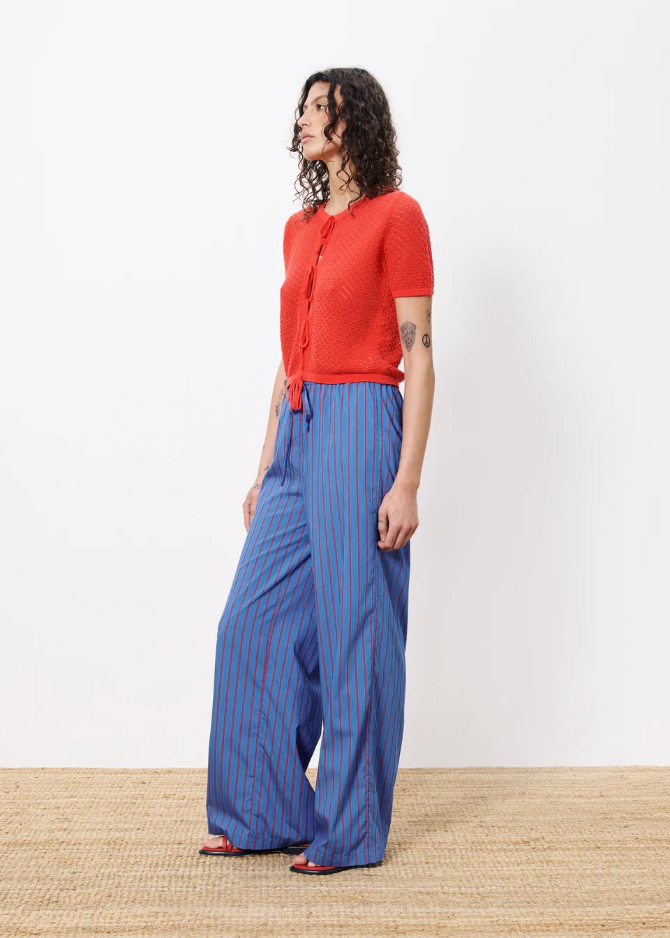 Frnch Edeline Striped Trouser in Electric Blue