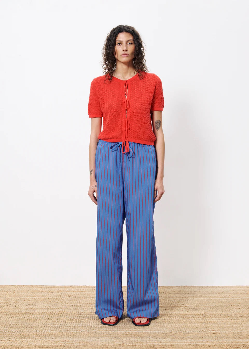 Frnch Edeline Striped Trouser in Electric Blue