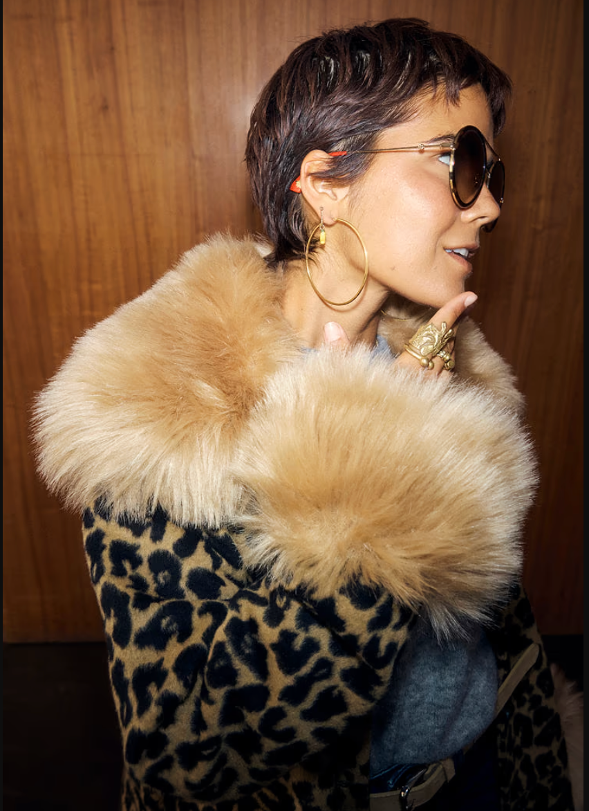 NFD Leopard Print Coat with Faux Fur Trim