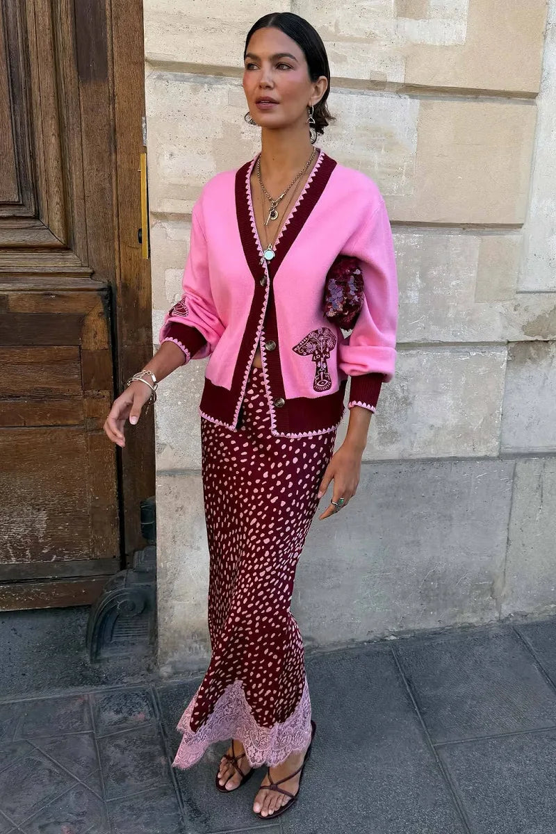 Never Fully Dressed Pink mushroom cardigan