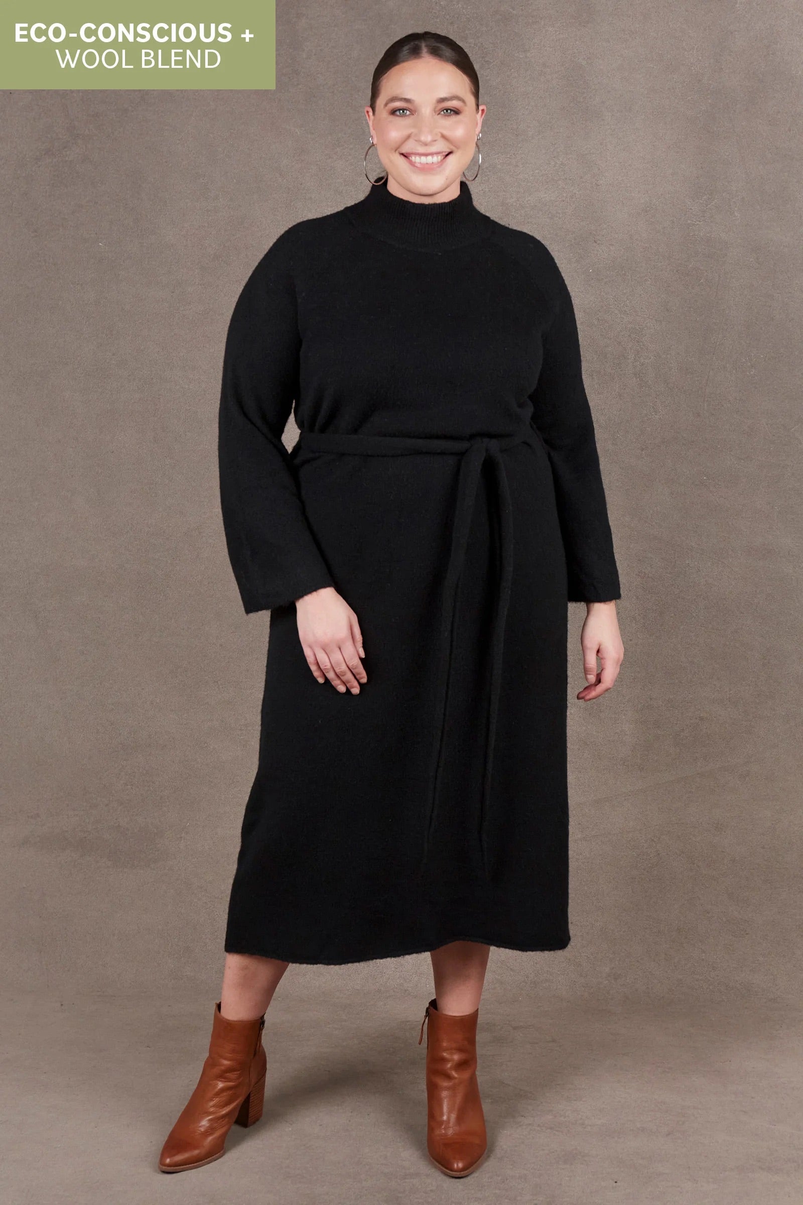 Eb &amp; Ive Paarl Tie Knit Dress in Ebony (ONE SIZE)