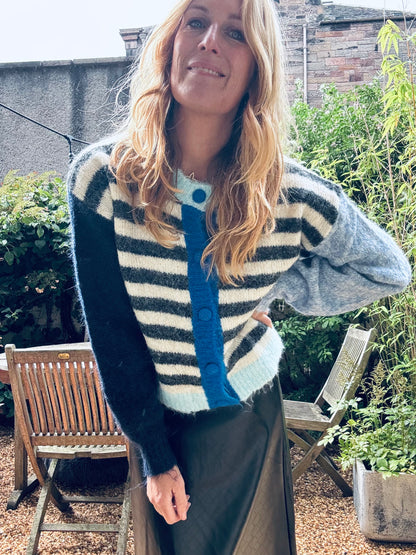 Stripe &amp; Block Colour Cardigan - one size