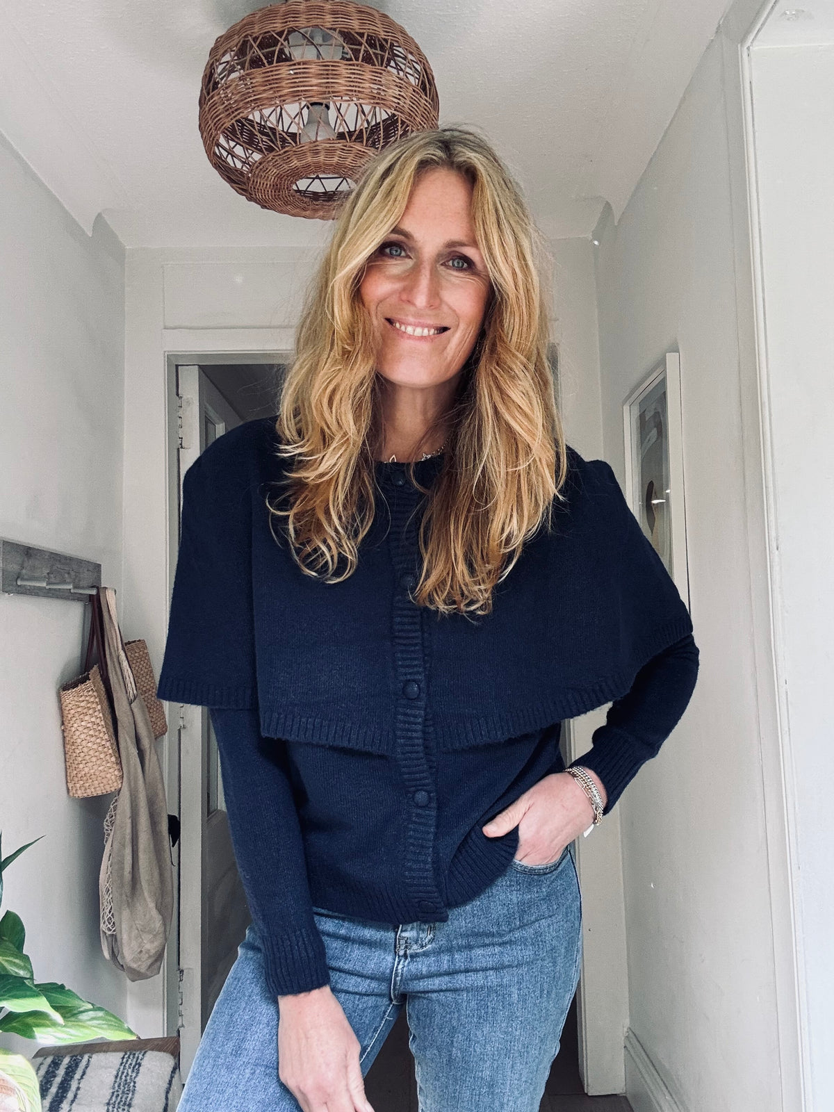 Alpaca Cape Cardigan knit in navy - One Size