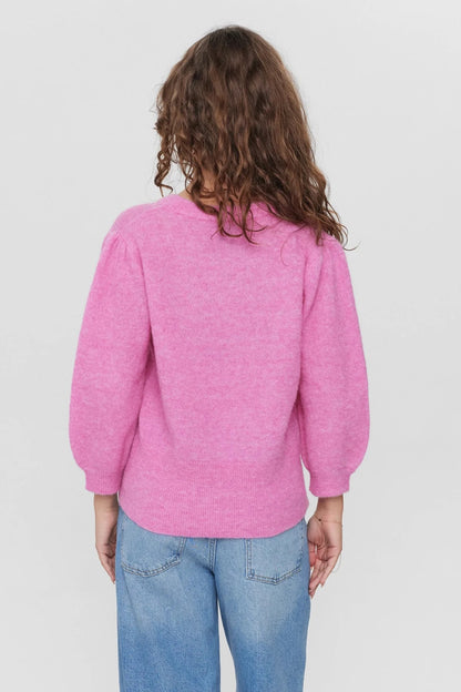 Numph Nurietta Shorter Sleeve Knit in Fuchsia Pink