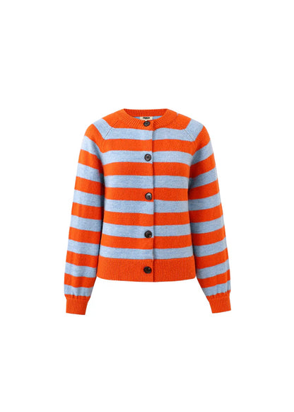FRNCH Morand Striped Cardigan in Red and Blue