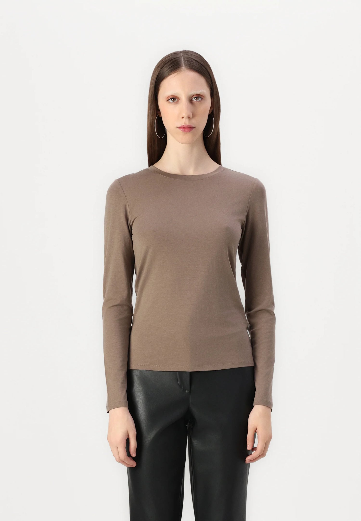 MSCH Betrina Round Neck Long Sleeved Top in Walnut