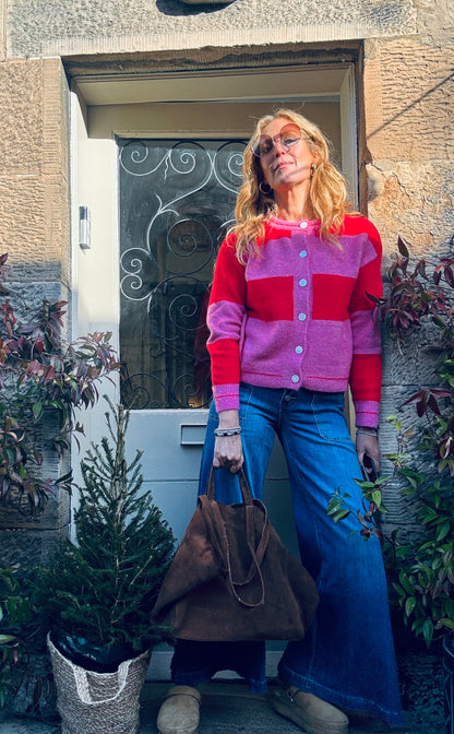 Ka Red &amp; Pink Striped cardigan