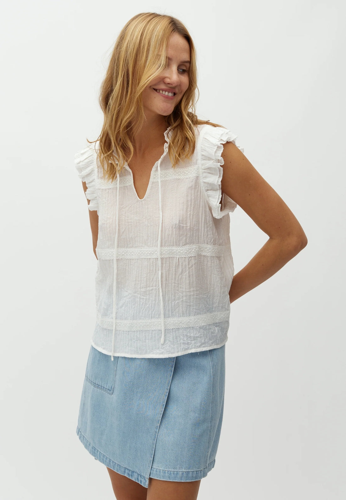 MbyM Boho White Ruffle Top