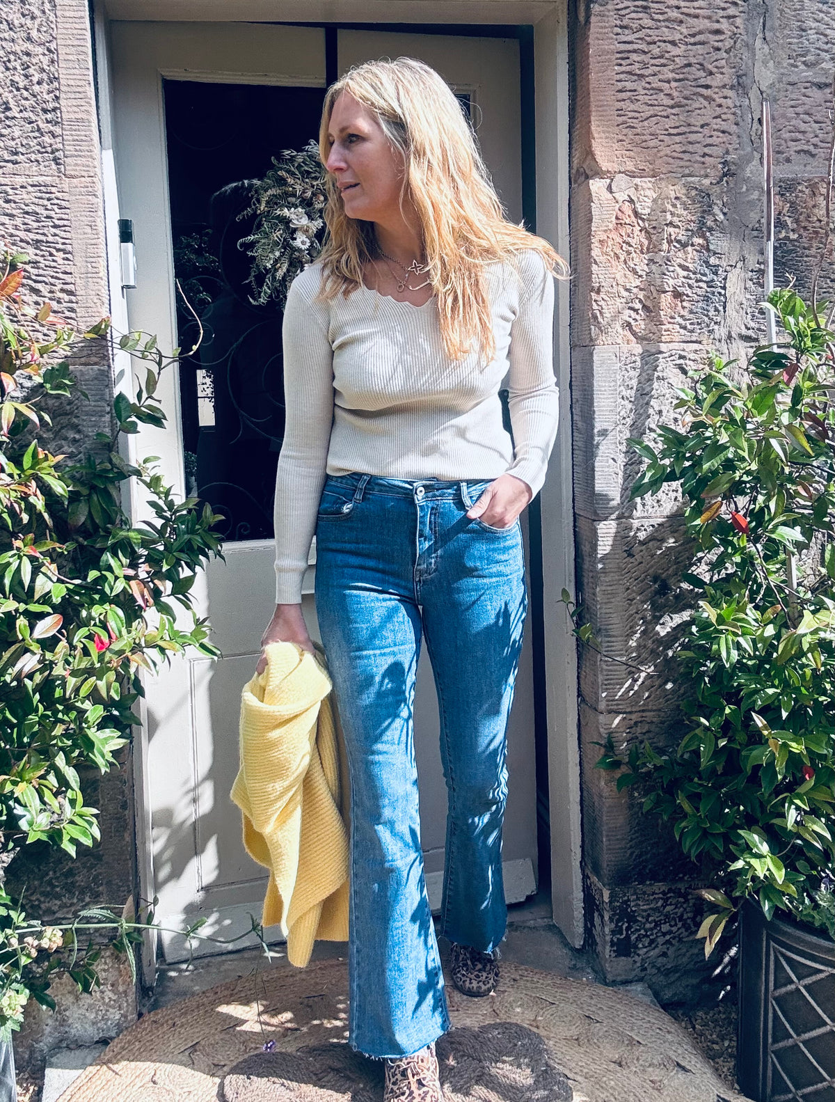 Skinny Kick Flare Jean in a Medium Wash