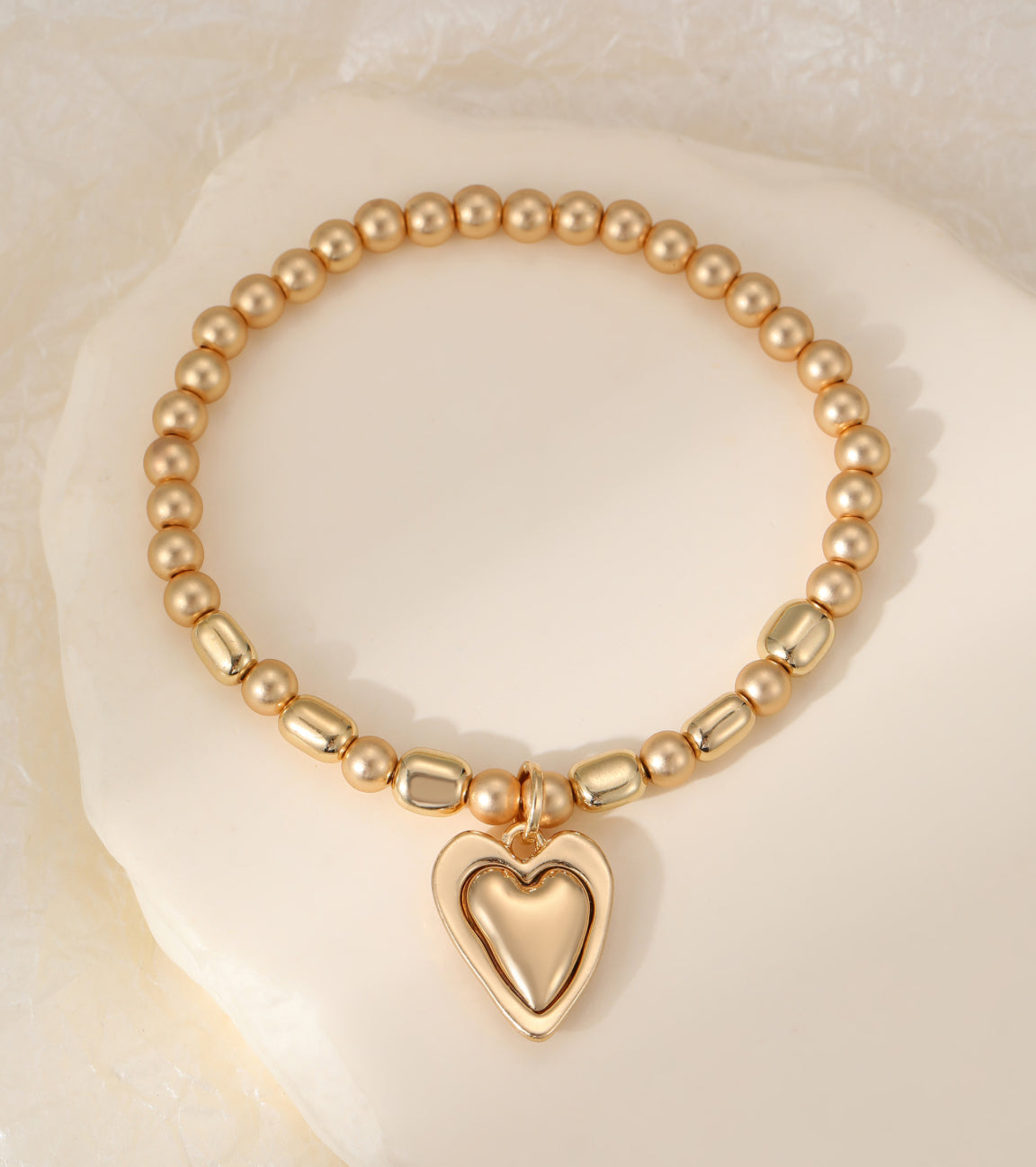 Mano Beaded Gold Bracelet with Heart Charm