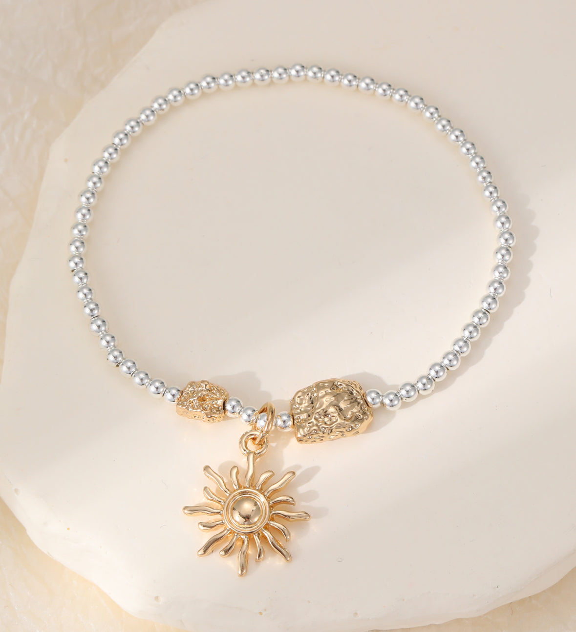 Medusa Silver Bracelet with Gold Sun Charm
