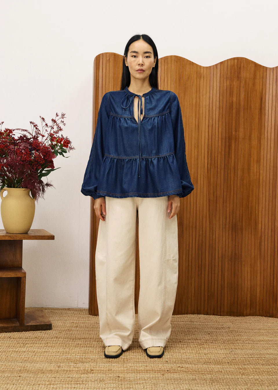 FRNCH Cixious Blouse in Blue Denim