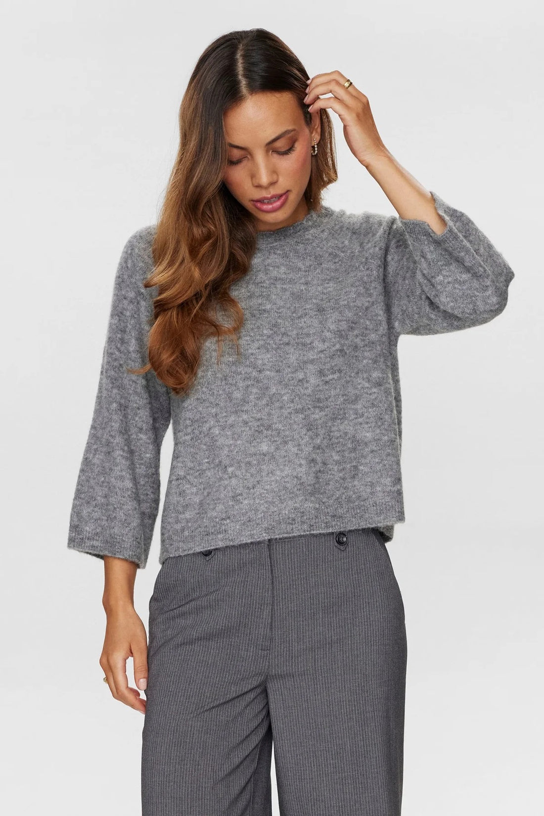 Numph Nuriette Selma Knit in Medium Grey Melange