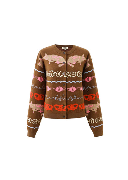 FRNCH Abyssin Patterned Cardigan in Marron Glace